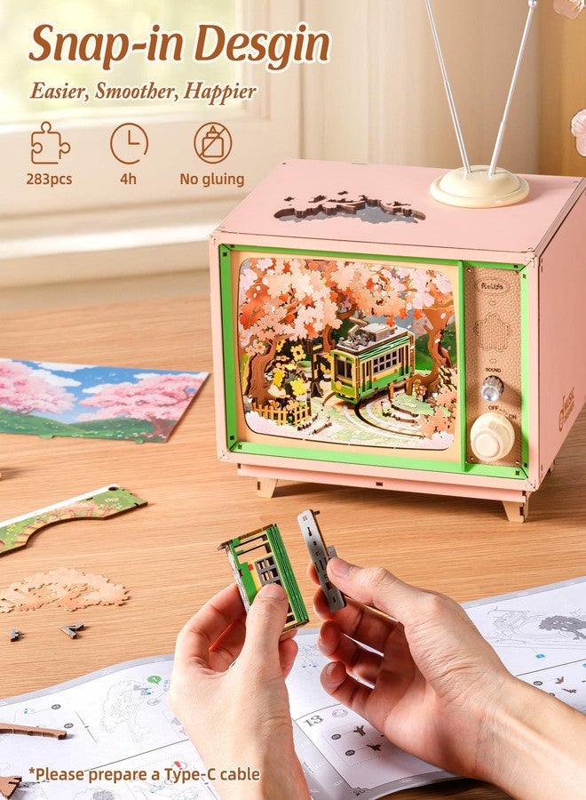 Rolife 3D Wooden Puzzles for Adults DIY Book Nook Kit 16" Japanese Cherry Blossom Music Box Toy Building Set Home Decor Gifts for Girls Boys Adults (Sakura Dreamy Tour) - Image 5